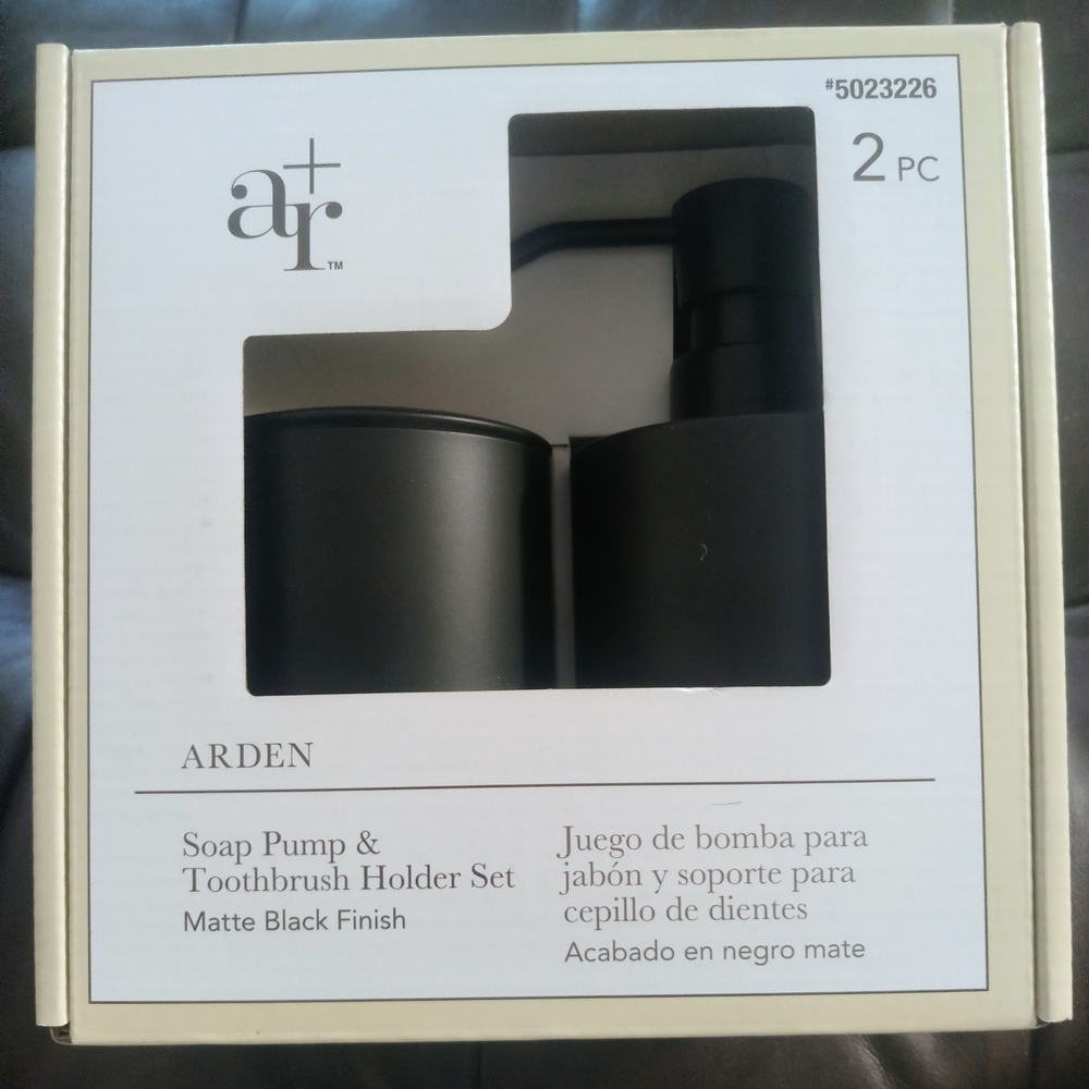 Arden Matte Black Soap Pump & Toothbrush Holder Set
